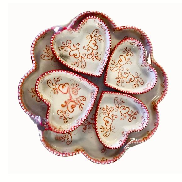 Temp-tations Floral Lace Heart Brûlée Baker Set – Red & Cream – 5 Piece Set - Picture 4 of 7